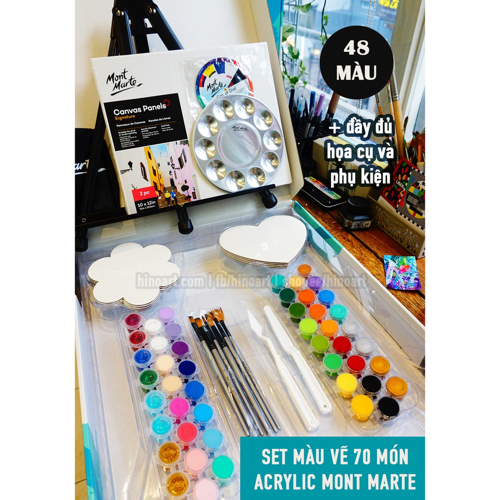 Set 70 sản phẩm màu acrylic và phụ kiện Mont Marte - Signature Acrylic Paint Set 70pcs