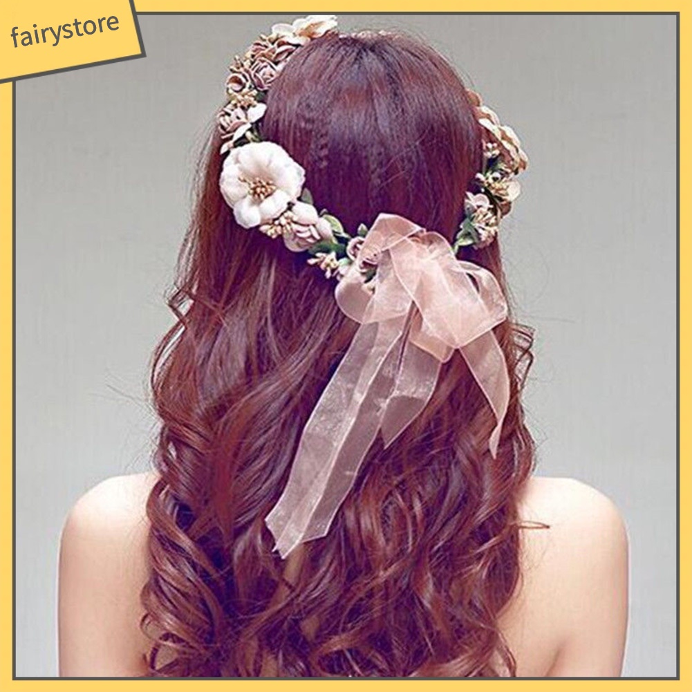 Vòng hoa nhân tạo đeo đầu phong cách boho thời trang cho nữ