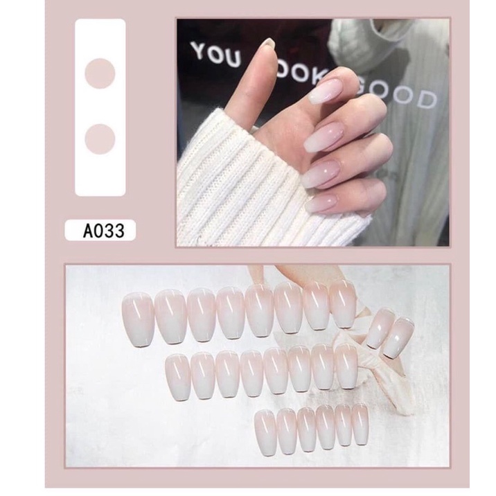 Set 24 móng tay giả dáng dài thiết kế thời trang theo xu hướng có keo dán đóng hộp chuẩn