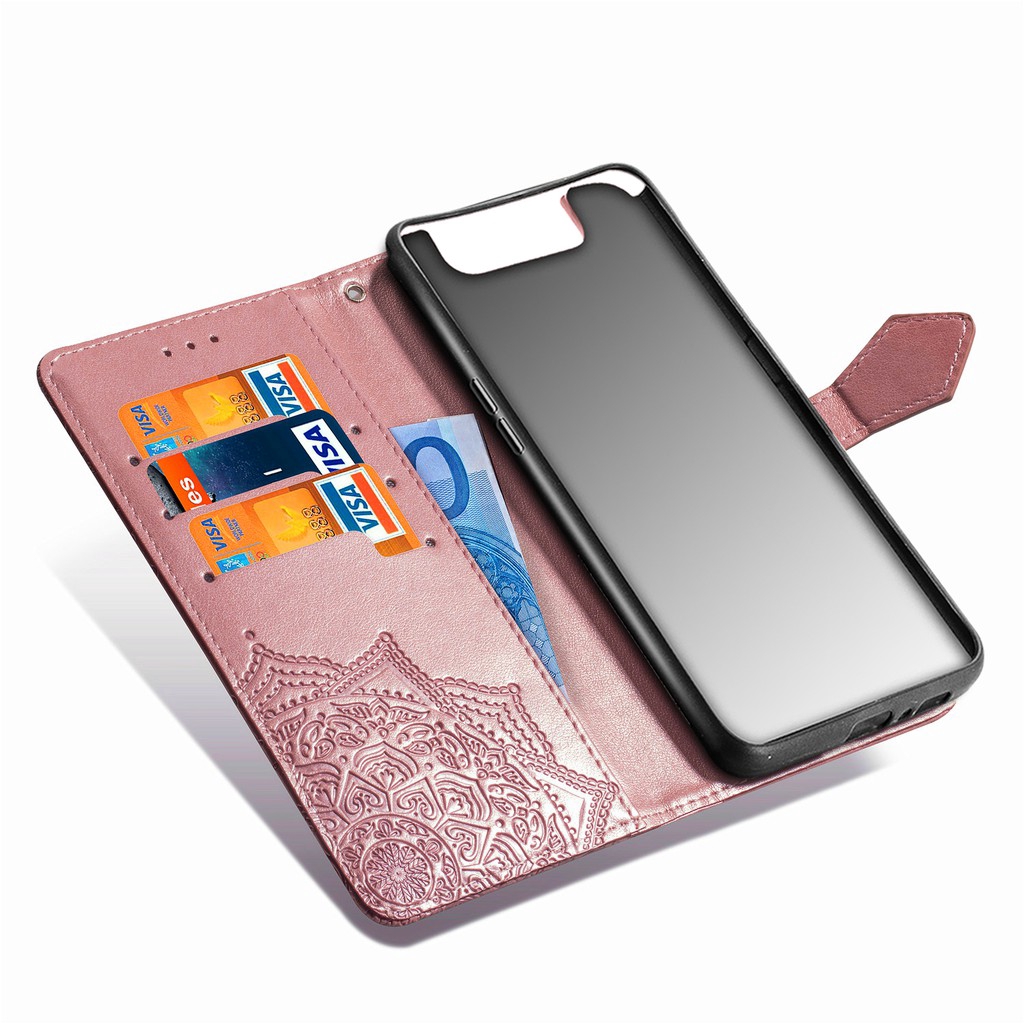 Bao Da PU Điện Thoại Nắp Lật Kiêm Giá Đỡ Hình Hoa Cho Samsung Galaxy A80 A805 GalaxyA80 A 80