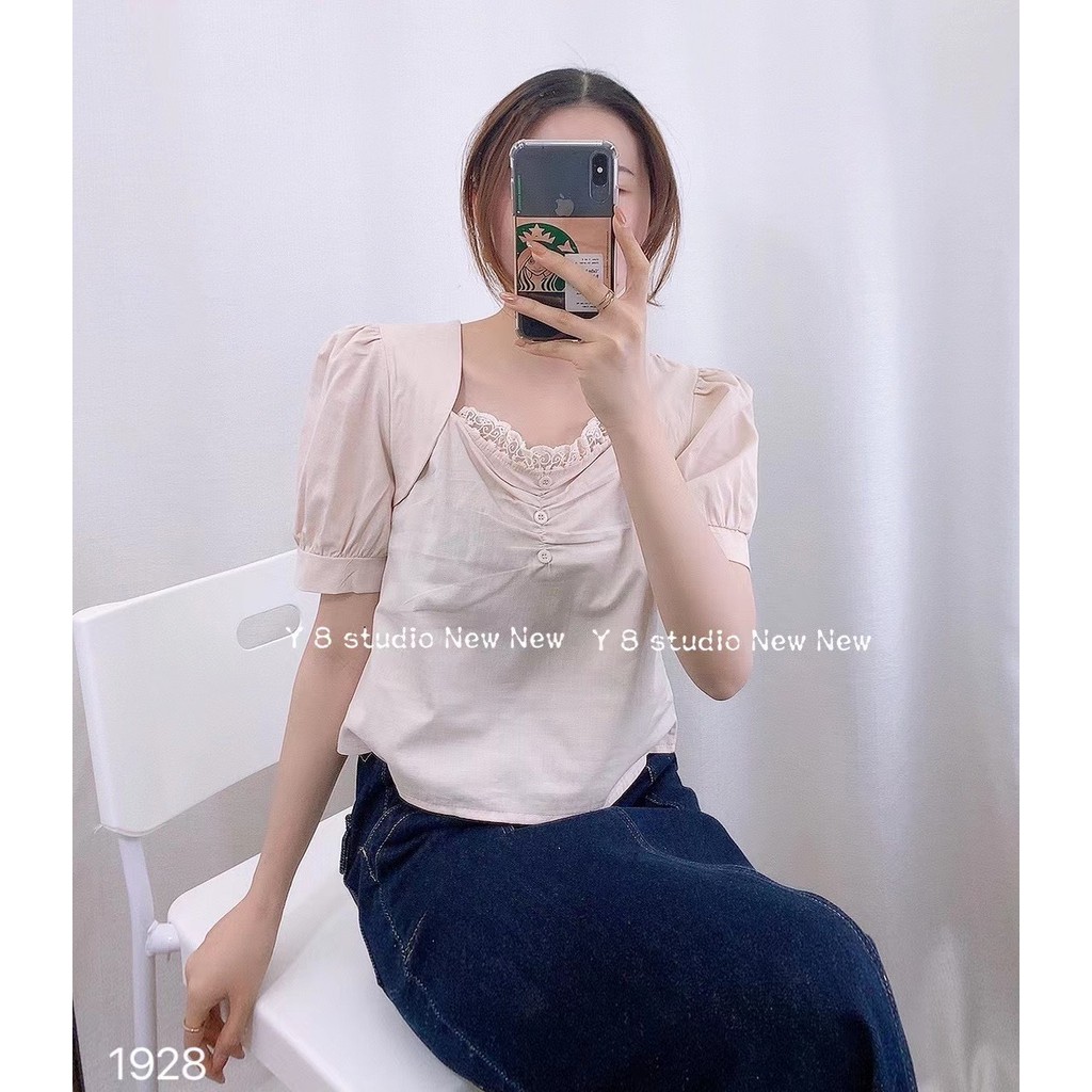 Áo thô trơn màu cách điệu phối ren Ulzzang style  Hàng quảng Châu