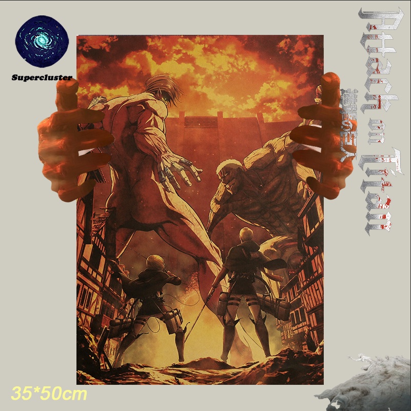 Áp phích dán tường trang trí hình Attack On Titan 50.5x35cm độc đáo