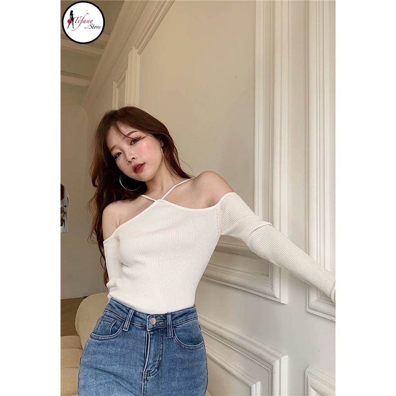 Áo Croptop Tay Dài Cổ V Trễ Vai Chất Thun Dày Dặn Thiết Kế Vai Quyến Rũ "VESTOR TD"