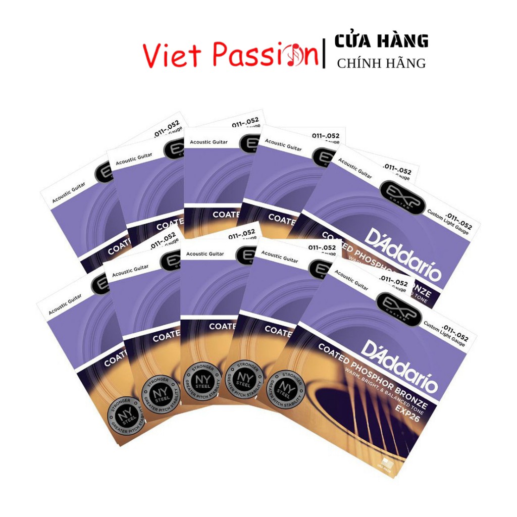 Dây đàn guitar acoustic D'addario Chính Hãng EXP26 EZ910 EJ13 EZ900 EZ920 dây sắt Viet Passion