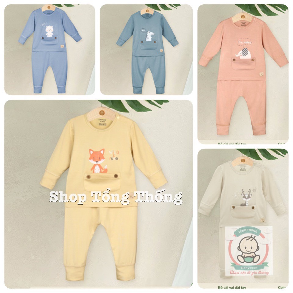 Bộ Uala Rogo dài tay chất vải Bamboo cao cấp mềm mịn thoáng mát thấm hút tốt túi bụng in thú cho bé trai bé gái 2079