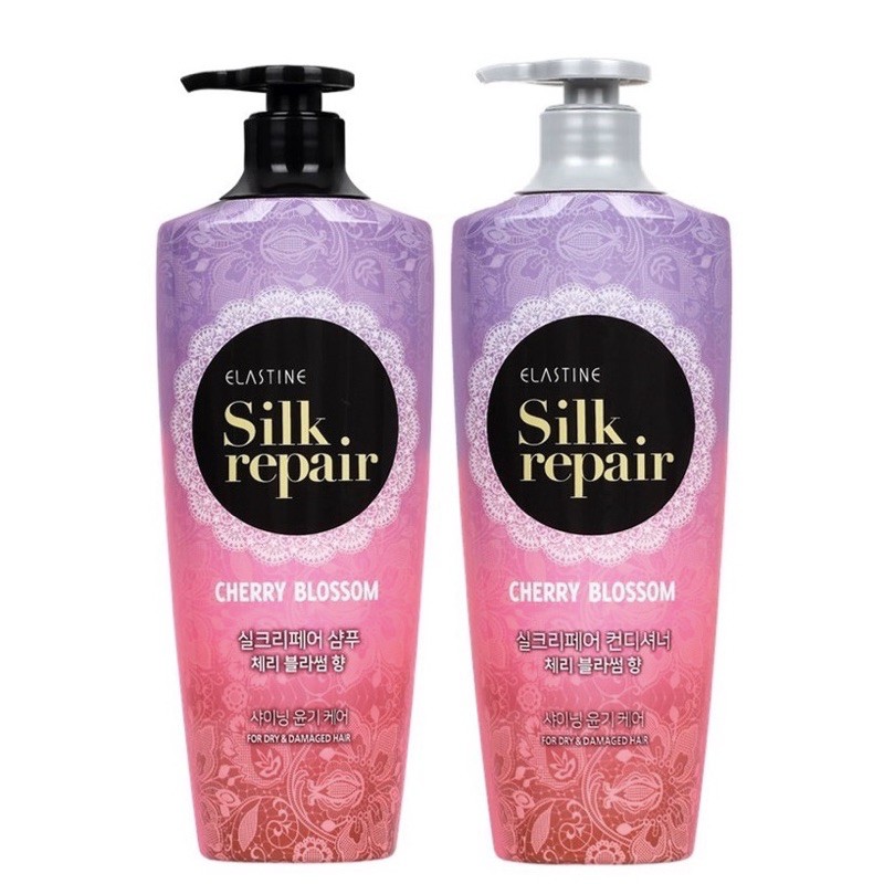 Bộ  Gội, xả chăm sóc và nuôi dưỡng tóc Elastine Silk Repair 550ml x 2 - Hương Hoa Anh Đào