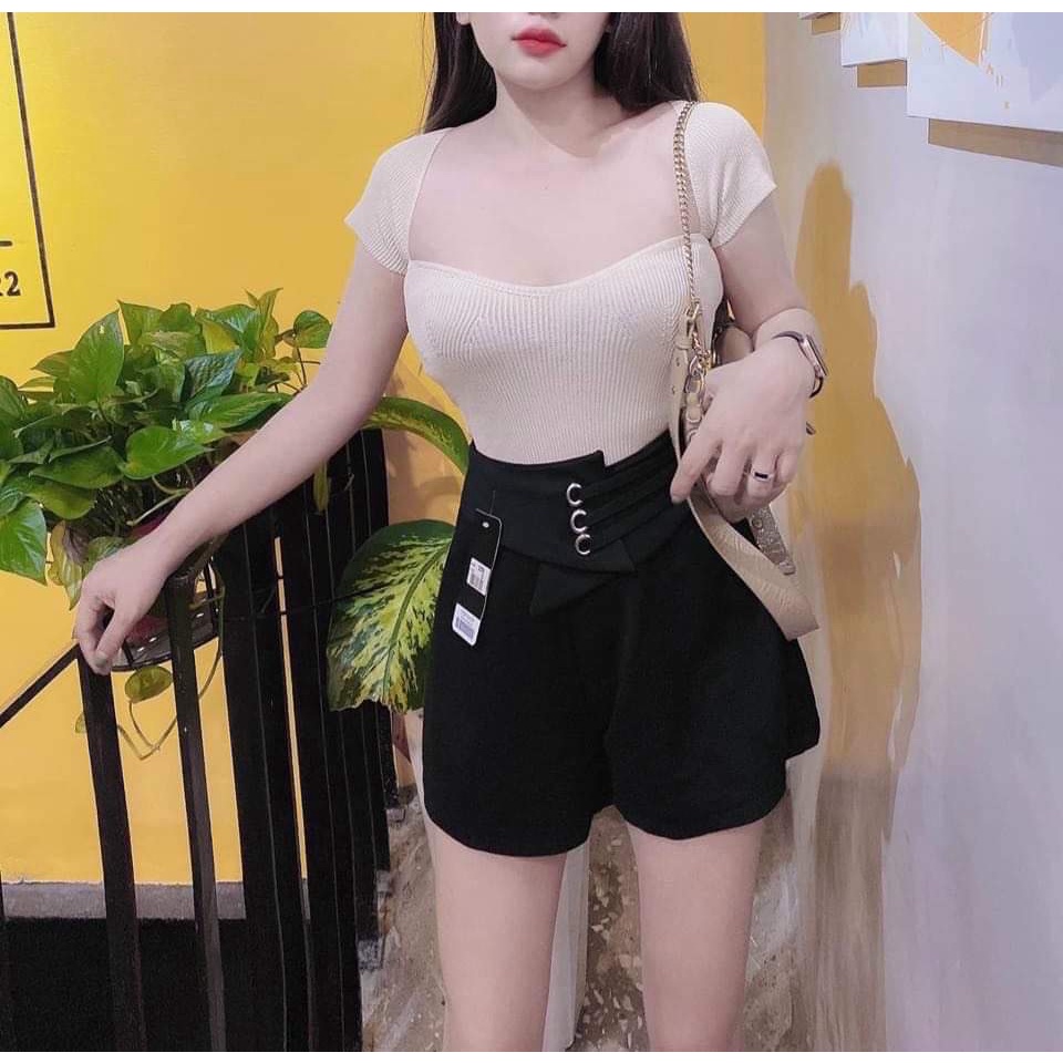 Áo Thun Tăm Body Cộc Tay Cổ Én - Áo phông dáng ôm tay lỡ, thiết kế hở cổ cá tính, hot trend style Ulzzang