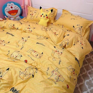 Bộ Chăn Ga Gối Cotton Poly Nhập Khẩu Pikachu