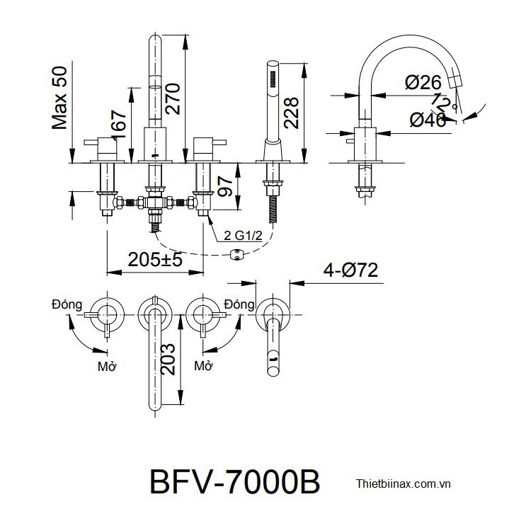 Vòi Sen Tắm Inax Gắn Bồn BFV-7000B