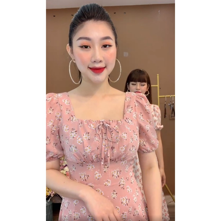 [Mã SKAMA06 giảm 8% tối đa 50K đơn 250K] xả - Váy nhún ngực tay lỡ nơ buộc đính giữa cổ- 8545 | BigBuy360 - bigbuy360.vn