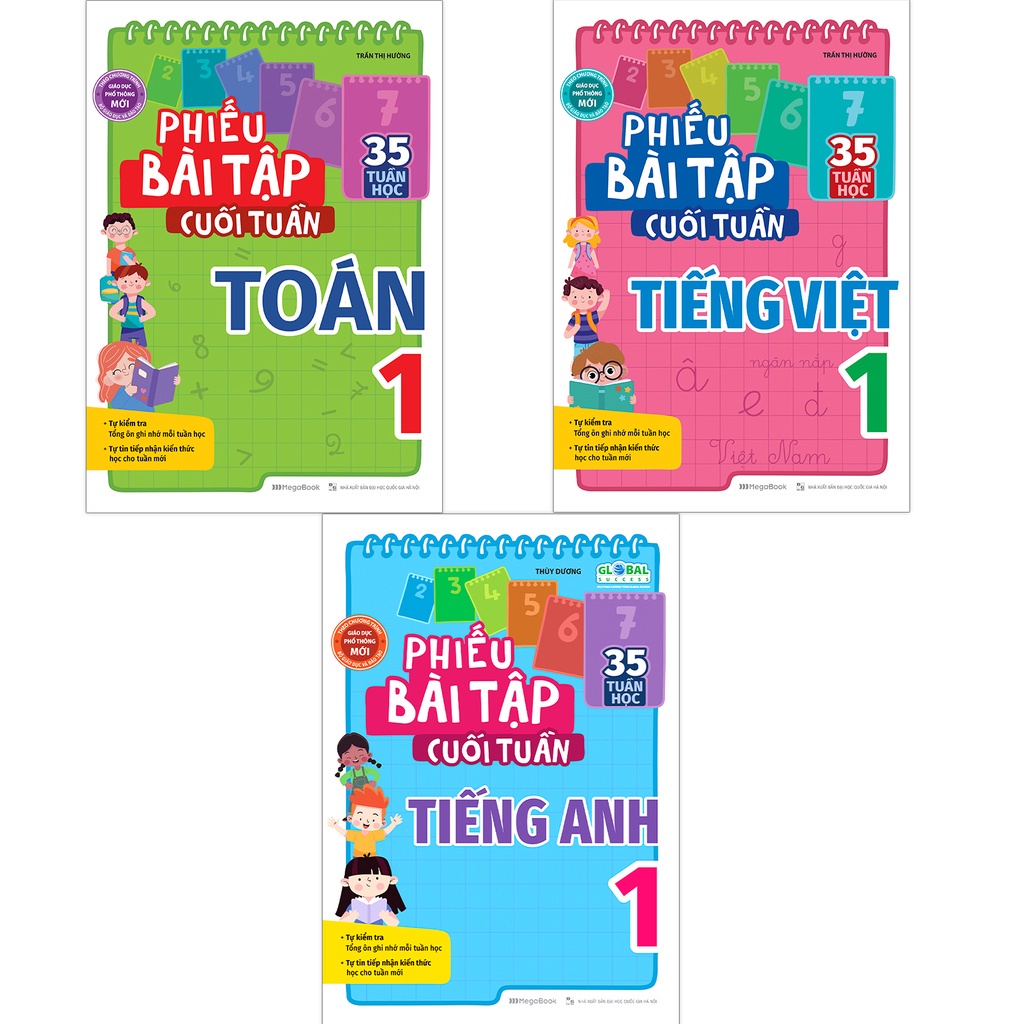 Sách - Combo Phiếu Bài Tập Cuối Tuần Toán Tiếng Việt Tiếng Anh Lớp 1