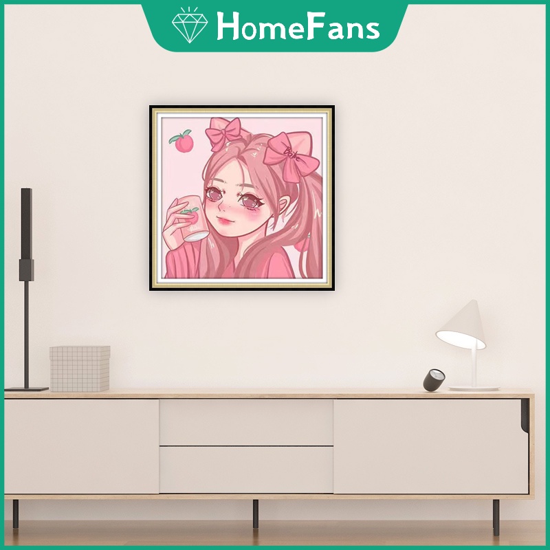 Bộ Tranh Đính Đá 5D Tự Làm 30x30cm / 40x40cm / 50x50cm Hình Cô Gái Hoạt Hình Trang Trí Nhà Cửa