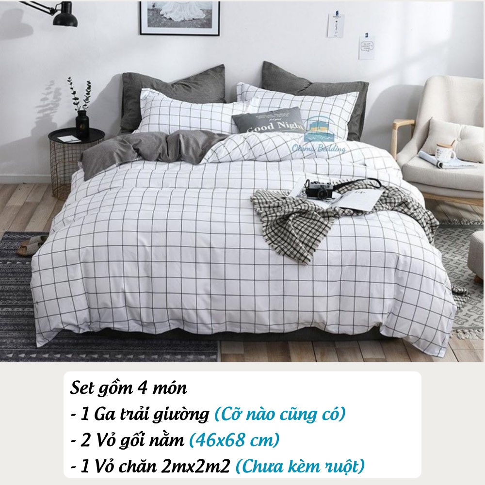 Bộ chăn ga gối Otama Bedding drap giường 4 món caro poly cotton, Bộ mền gối vỏ chăn và ga giường bo chun cao cấp | BigBuy360 - bigbuy360.vn