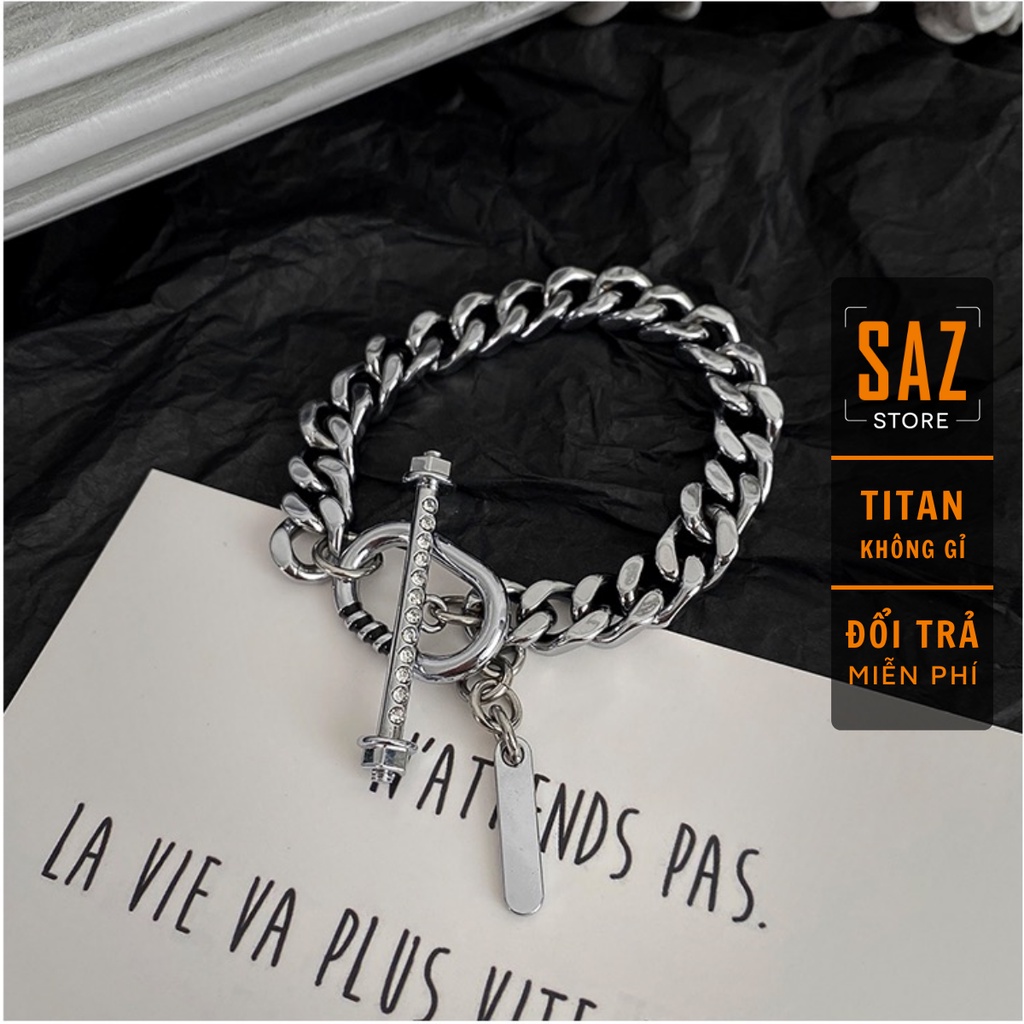 Lắc Tay Nam Cuban Vòng Tay Nam OT Streetwear Hiphop Saz Store Màu Bạc Bản To Khóa Cài - Thép Titan Không Gỉ - OT