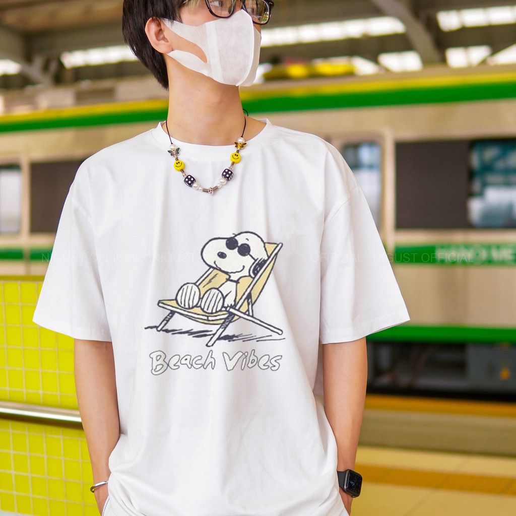 Áo Thun đen trắng tay lỡ NIGUST Snoopy N236 vải cotton cao cấp 4C Fullbox