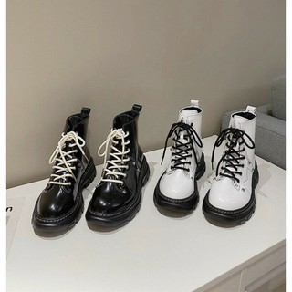 [ORDER TAOBAO] GIÀY/ BOOT NỮ BUỘC DÂY DA BÓNG ĐEN TRẮNG (ẢNH THẬT Ở CUỐI)