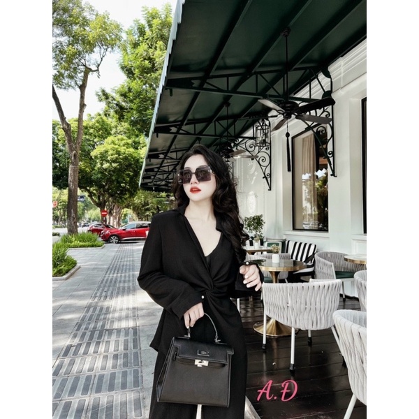 Set Đồ Nữ Áo Sơ Mi Xoắn Eo Dáng Dài Chất Đũi Phối Quần Dài Ống Rộng Cùng Tone alohashop91