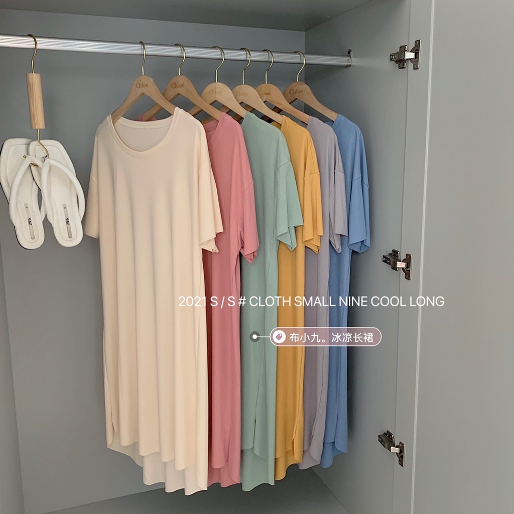 DUNEA Đầm Tay Ngắn Màu Trơn Kiểu Dáng Đơn Giản Thời Trang Dành Cho Nữ