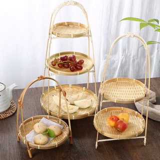 Mẹt tre nhiều tầng đựng đồ ăn trang trí( gồm mẹt và kệ)
