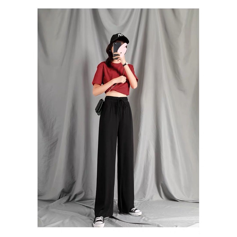 Quần dài BH lưng cao ống rộng màu trơn kiểu dáng thời trang cho nữ