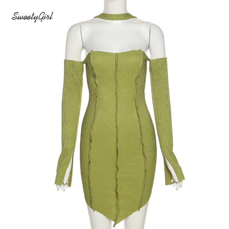 Đầm Ôm Hở Lưng Tay Dài Màu Sắc Trơn Dành Cho Nữ