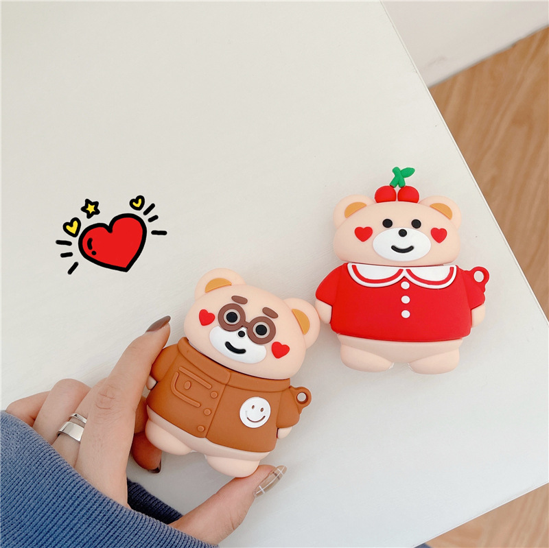 Cute Cartoon Animal Zoo Tiger Lion Bear Pig Rabbit AirPods Pro Case Anti-drop Silicone Protective Cover with Carabiner