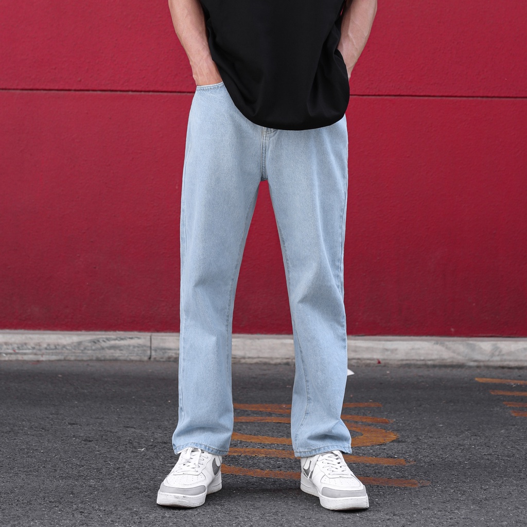 Quần Baggy Trơn Ống Suông Đứng - Chất Vải Jeans Cao Cấp Mềm Mịn - Unisex Nam Nữ Hot Trend Dễ Phối Đồ - Màu Xanh Nhạt 2