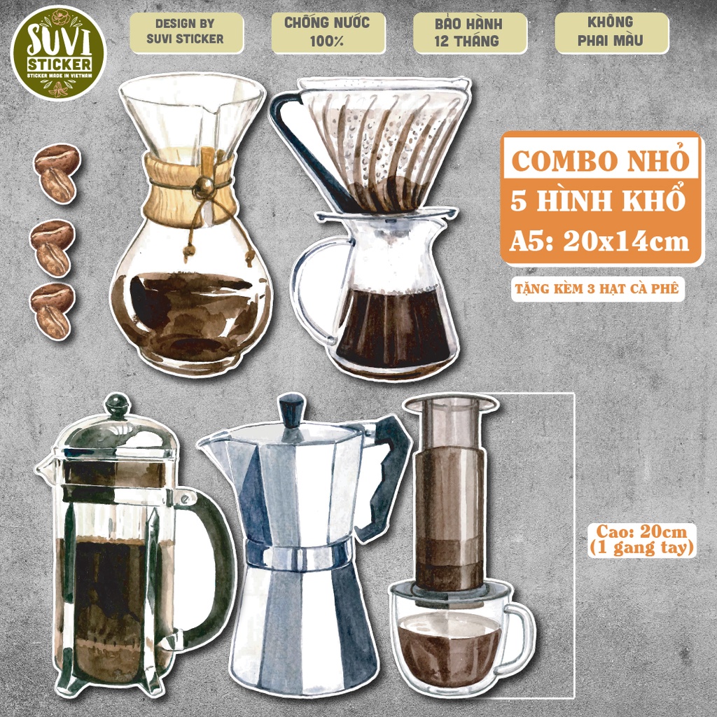 Decal Coffee Decor khổ lớn trang trí tường, dán kính, trang trí quán cà phê khổ A4, A5 chống nước. MSP: KL03