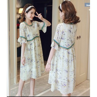 Đ 70    Đầm Bầu Voan  hoa form rộng tay loe bánh bèo nữ tính