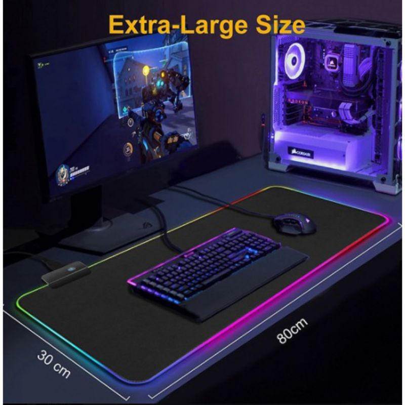 Bàn di chuột Gaming RGB bo viền Led sáng cỡ lớn (80 x 30 cm) - Bàn di Chuột chơi Game Led nhiều màu