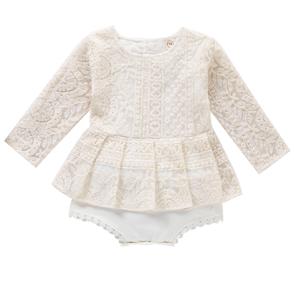 Bộ Áo Liền Quần Phối Ren Cho Bé Gái Sơ Sinh