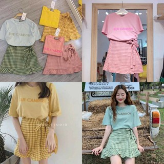 SET ÁO PHÔNG CHỮ 💕 FREESHIP 💕 GIẢM 3K (Nhập Mã SHOPA3N)RUE CAMBON MIX CHÂN VÁY CARO