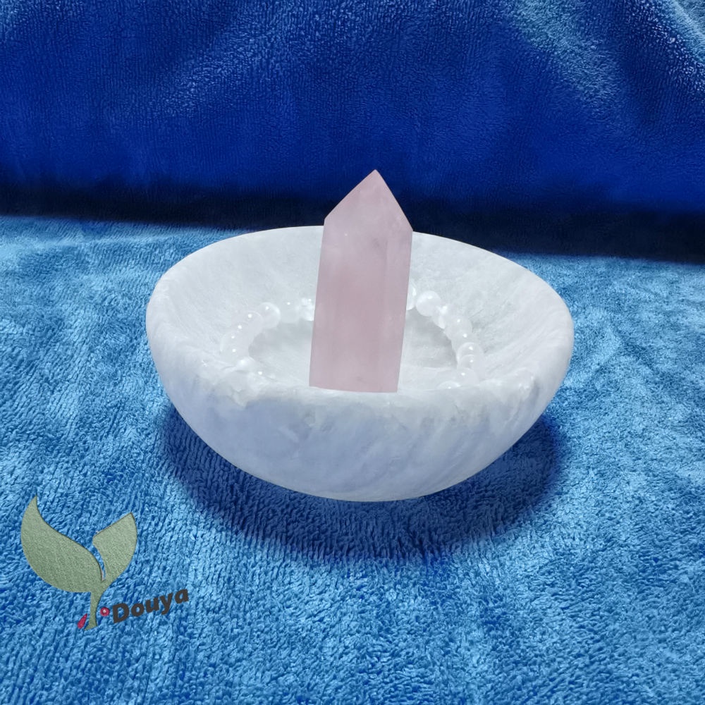 Bát điện có đèn led màu trắng selenite kèm đế gỗ tiện dụng