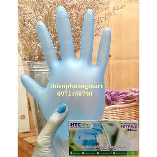 Găng Tay Màu Xanh Trong Không Bột 100 cái/ hộp dùng trong ngành thực phẩm, Spa, phun xăm, Nail