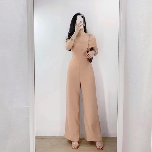 Jumsuit 3 màu lệch vai chất trượt dày dặn