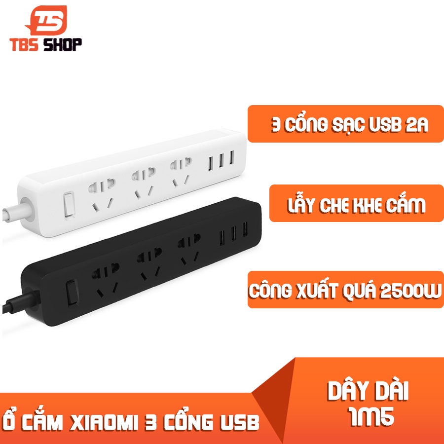 Ổ cắm điện xiaomi Mijia với 3 chấu 3 cổng USB 2A sạc nhanh