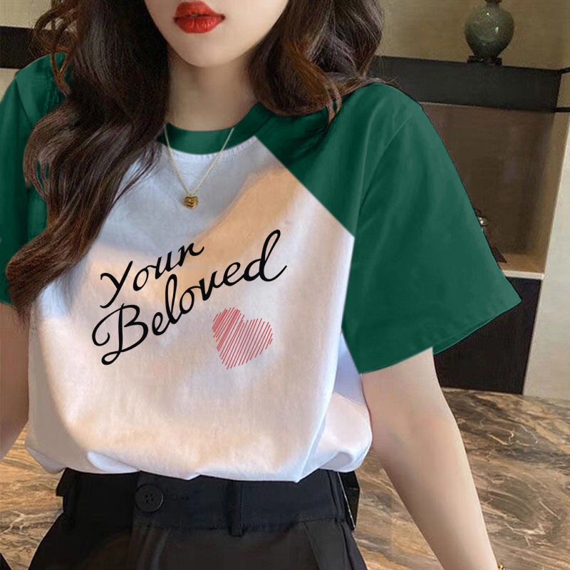 Áo Thun Raglan Tay Ngắn Dáng Rộng Che Phủ Bụng Thời Trang Dành Cho Nữ