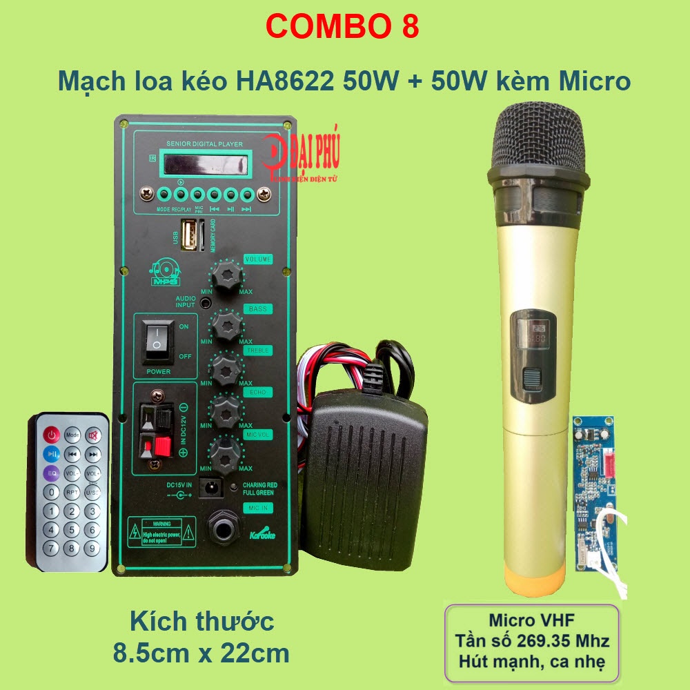 [Mã 155ELSALE giảm 7% đơn 300K] Mạch loa kéo HA8622 2 kênh kèm mic kèm micro