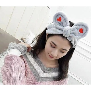 Băng đô cài tóc rửa mặt vải nỉ thêu hình trái tim phong cách Hàn Quốc