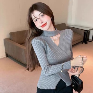 Áo len nữ choker vạt chéo P459