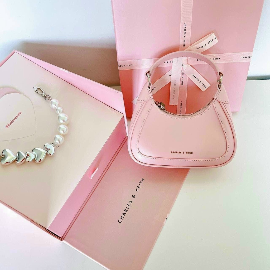 Túi Xách Nữ Charles &amp; K Trái Tim Bản Chuẩn Đẹp Tặng Kèm Túi Giấy Có Hộp Hồng