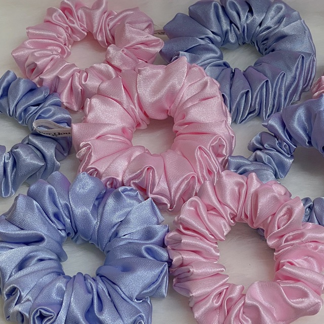 Đồ buộc tóc scrunchies lụa Hồng/Xanh Pastel 2 size