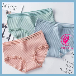 Quần Lót Nữ Cotton Viền Ren, Cạp sọc, Quần Lót Kháng Khuẩn Trơn Nhiều Màu Dễ Thương, sexxy, gợi cảm (nhiều mầu đẹp) QL02