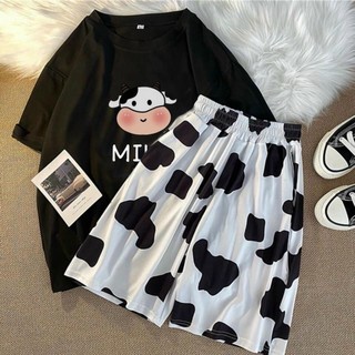 Set Bộ Bò Sữa Đồ Bộ Hoạt Hình Form Rộng Unisex Bò Sữa Dành Cho Nam Nữ Siêu Hot