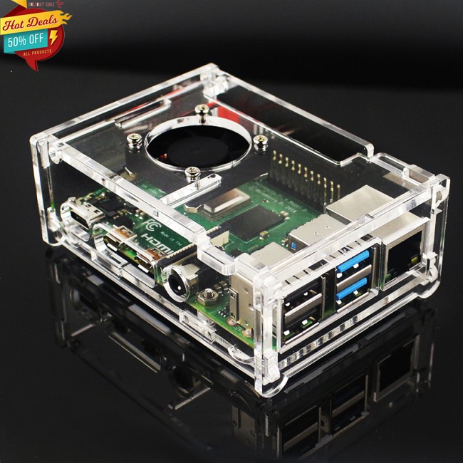 COD Acrylic Case Transparent Box Shell + CPU Fan for Raspberry Pi 4 Model B