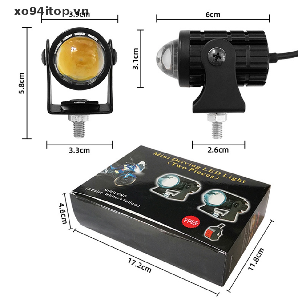 Đèn Pha Led Hai Màu Bằng Thép Siêu Sáng Chống Thấm Nước 12-80V Dành Cho Xe Mô Tô