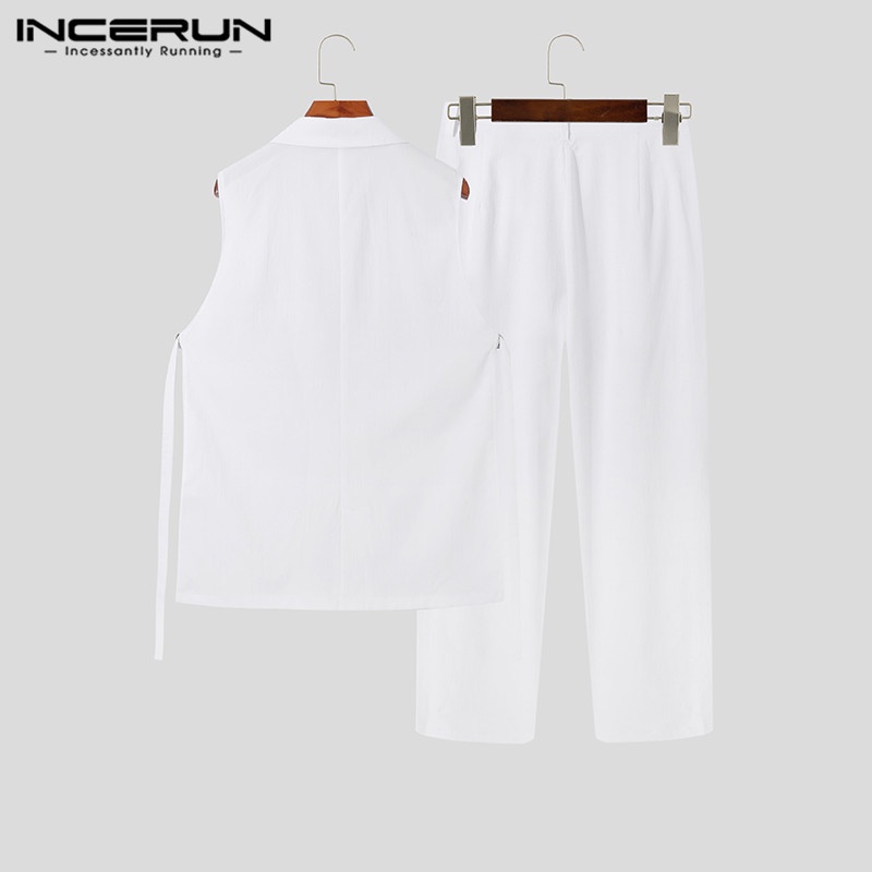 Set trang phục INCERUN gồm áo tank top + quần dài ống rộng thời trang dự tiệc cho nam