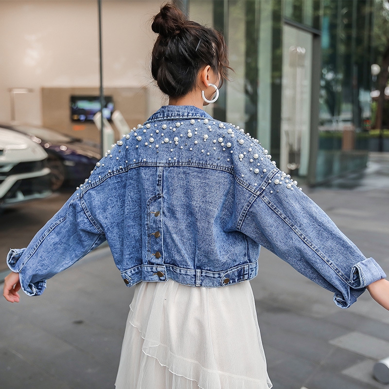 ENCOUNTER Women's Short Denim Jacket Thin Korean Split Loose Long-sleeved Coats