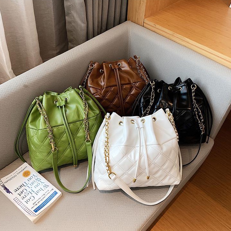 Ielgy Túi Xách bucket Dây Xích Đính Kim Cương Giả Dễ Phối Đồ Cho Nữ