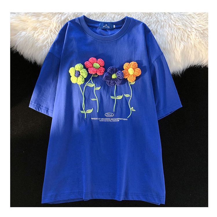 Áo Thun Tay Ngắn Cổ Tròn Thêu Hoa Cỡ Lớn Thời Trang Mùa Hè Hàng Mới Cho Nữ